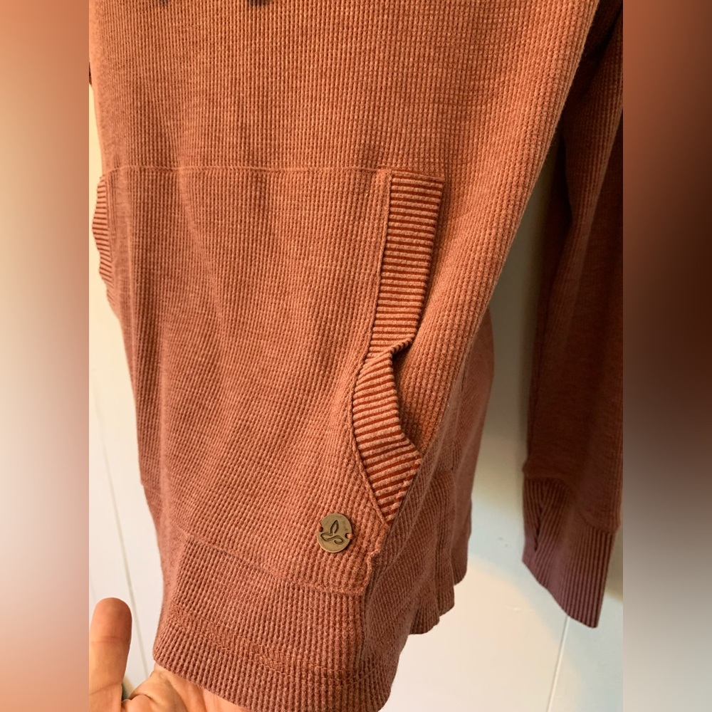 Prana Heathered Red Ribbed ORGANIC COTTON pullover Hoodie Top size S - Picture 3 of 5